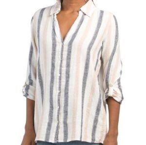 Tahari Linen Blend Striped Shirt Size Medium